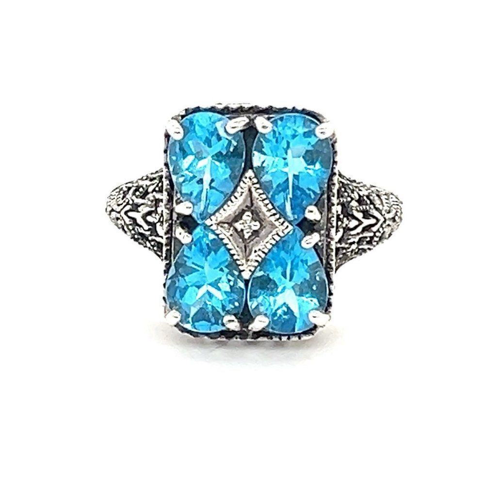 Sterling Silver 925 Square Shape Topaz Ring